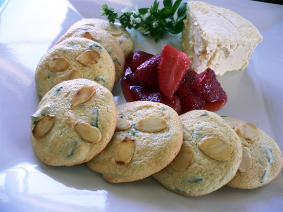Strawberries and Triple-Cream Cheese with Basil Cookies
