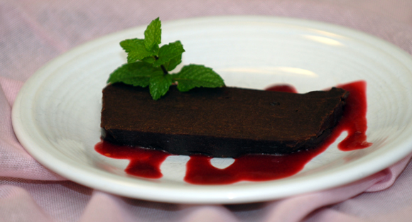 Chocolate-Chestnut Pavé with Raspberry Coulis