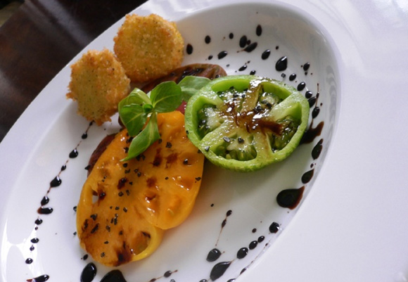 Heirloom Tomatoes with Panko Crusted Goat Cheese