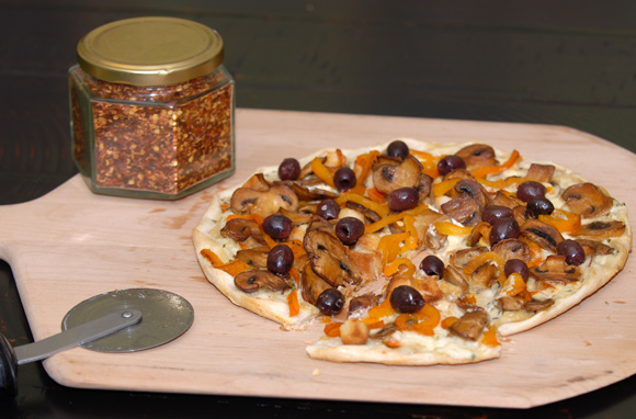 Tarte Flambée with Mushrooms and Niçoise Olives