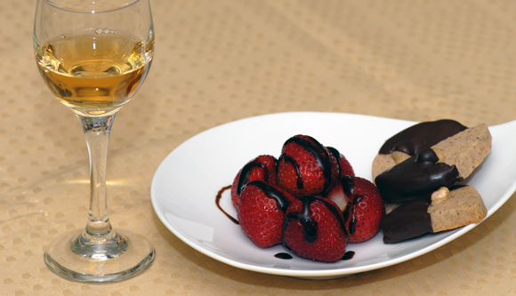 Balsamic-Glazed Strawberries with Half-Dipped Hazelnut Spice Shortbreads
