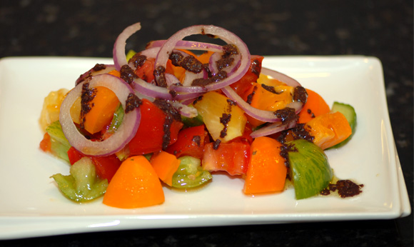 Heirloom Tomato Salad with Black Olive Vinaigrette
