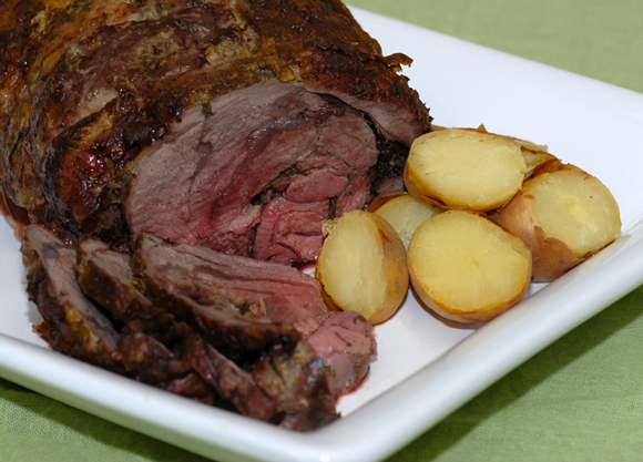 Mustard and Rosemary Roast Lamb with Roasted Potatoes