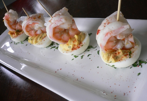 Shrimp Deviled Eggs with Piment dEspelette